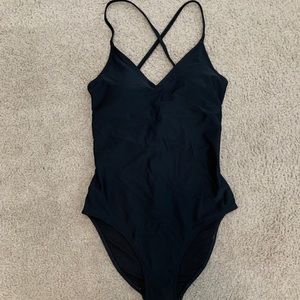 Aerie One Piece Strappy Back Black Bathing Suit